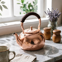 Hammered Copper Kettle Polished Copper Teapot Handcrafted Kettle with Lid for Tea Lovers, Collectors