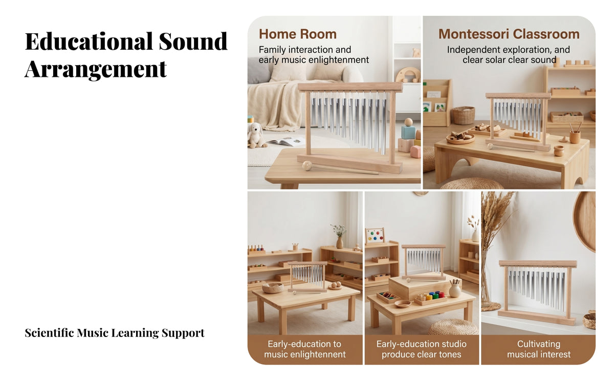 Metal Tubes Wooden Wind Chime Percussion Instrument Natural Wood Educational Wind Chime Included Mallet Wooden Percussion Instrument Stepped Design for Children