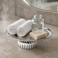 Pedestal Tray Silver Finish Table Decoration Shallow Edge Household Item