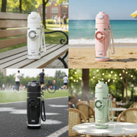water Bottle with Fan Portable Misting Bottle with Strap Lightweight for Outdoor Sports