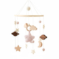 Natural Wood Star Moon Atmospheric Puff Mobile Handmade Design Wooden Crib Mobile Soothing Baby Crib Bell Soft Neutral Colors for Babies, Newborns