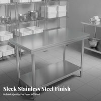 Easy to Clean 2-Tier Stainless Steel Table High Load Capacity Stainless Steel Prep Table Rust-Resistant Commercial Kitchen Worktable Multi-Purpose for Caterers, Restaurant Personnel, Homeowners, Bakery, Warehouse, Garage, Workshop