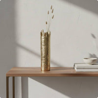 Gold Metal Vase Luxury Style Textured Cylindrical Vase Easy to Clean