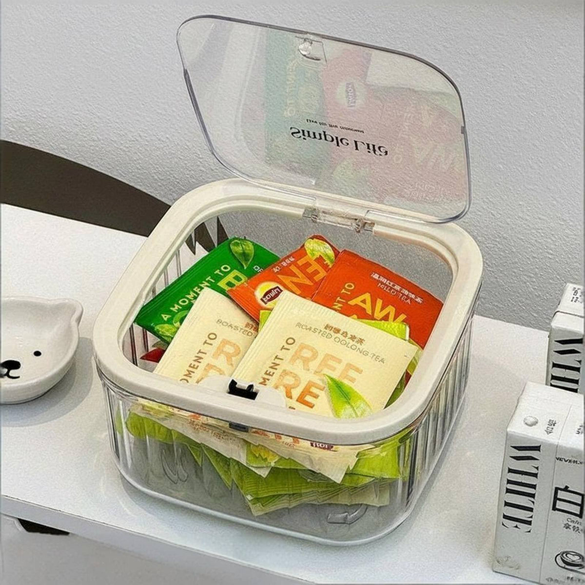 Tea Pouch Storage Box Dustproof Tea Pouch Organizer Clear Coffee Capsule Holder for Office, Breakroom, Kitchen Counter
