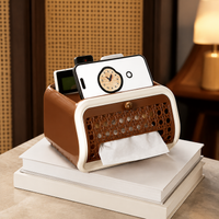 Plastic Tissue Case, With Lid, Multi-functional, Waterproof, Wood Grain Pattern, Living Room, Desk Area, Stylish