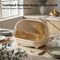 Dish Drainer with Lid Removable Drainboard Covered Dish Drainage Rack Fast Draining Covered Tableware Drainer