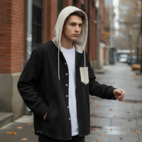 Men's Color Block Corduroy Hooded Shirt Jacket