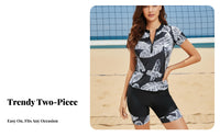 Short Sleeve Wave Suit Sun Protection Zip Front Wave Ing Aquatic Suit Fastener Front Aquatic Top and Shorts Block Material