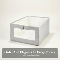 textile container with viewing panel Lidded Stackable container with viewing panel double Handles for Bedroom