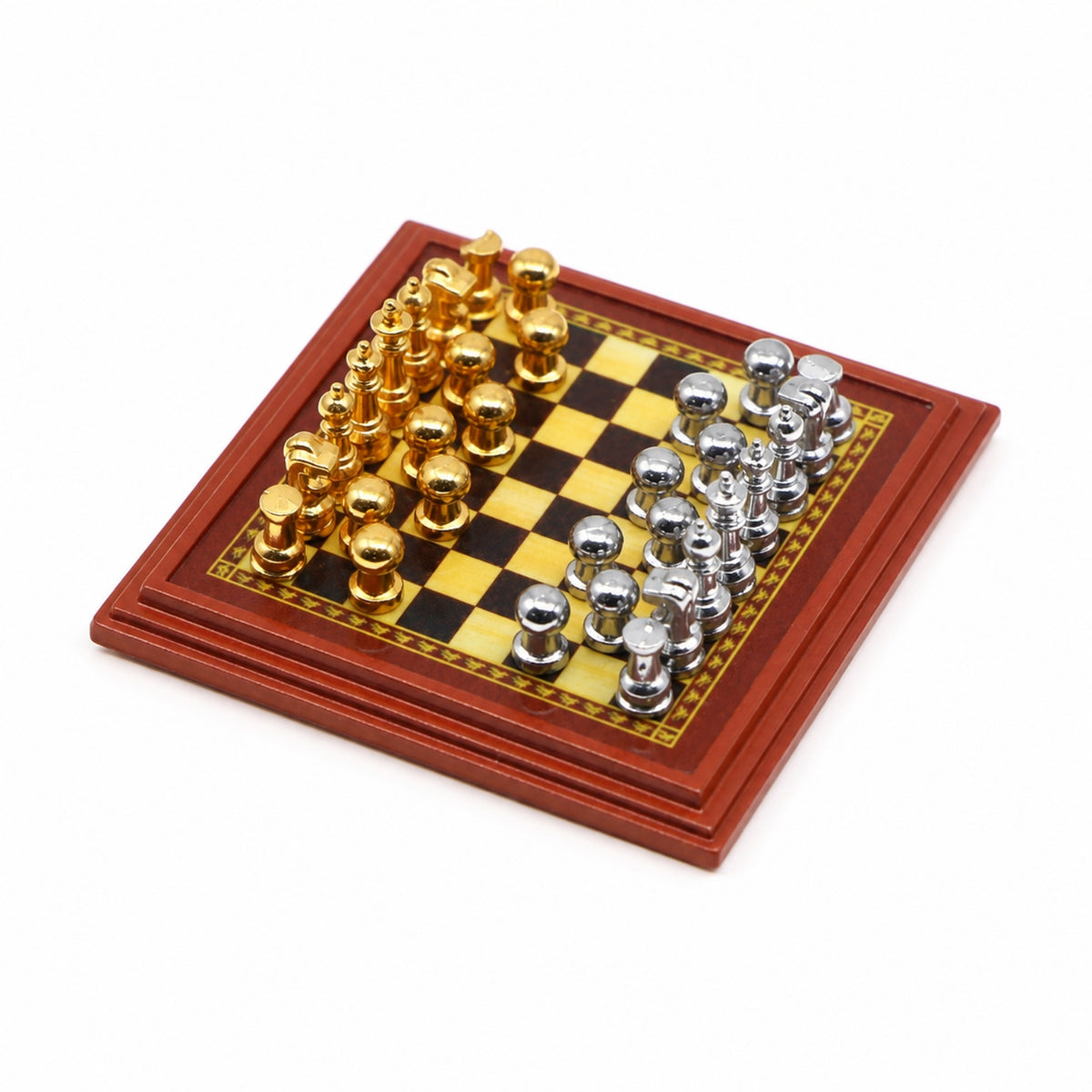 Dollhouse Chess Table with Pieces Metal Dollhouse Chessboard with Pieces Compact Furniture for Diorama