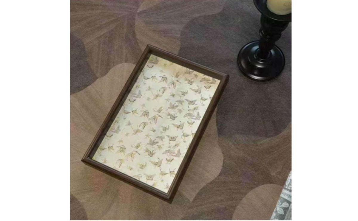 Floral Tray Multipurpose Walnut Frame Tray Easy to Clean for Tabletop