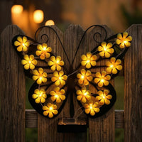 Sun-Powered Wall Light with LED Flowers Cordless Steel Winged Motif Outdoor Light Decorative Lighting for Yard, Fence, Patio