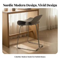 Nordic Design Red Shell Bar Stool Light Luxury design & aesthetic Counter Chair bright Color Seating Furniture Built-in Footrest for residents, Business Owners, Adults, Kitchen, Cafe, Restaurant, Dining Room