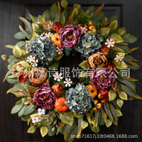 Fall Wreath with Hydrangea, Peony, and Pumpkin Decor
