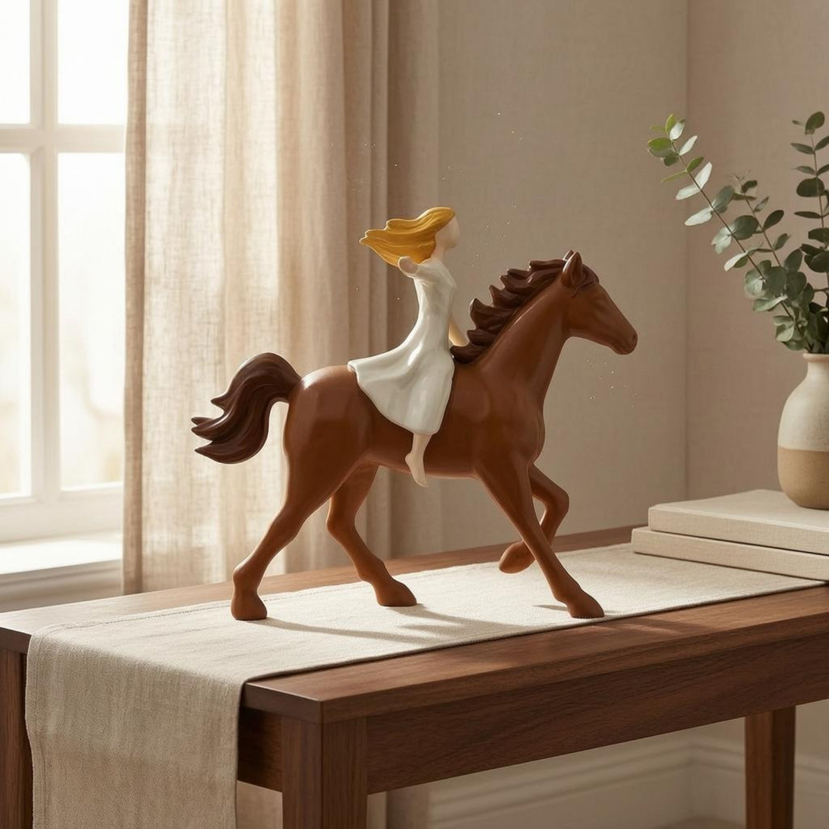 Girl Riding Horse Figurine European Style Resin Girl and Horse Statue Desktop Ornament Fine Detailing Memorial Gift for Home