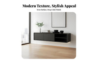 Minimalist design Handleless Credenza Modern Design Sideboard Black Finish Buffet Cabinet Multipurpose for Homeowners, Apartment Dwellers, Adults, Dining Room, Bedroom, Hallway, Kitchen