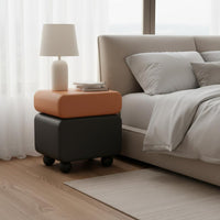 Minimalist Storage Side Table Solid Wood Construction Modern Stacked Bedside Cabinet Rounded Corners Rotating 2-Drawer Nightstand for Small Areas