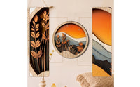4 Pieces Forest Landscape Wall Decor Mountain Plaque with Landscape Design Wall Plaque Layered Wood Panel Bohemian