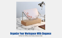 Beech Wood Business Card Holder, Metal Stand, Office Desktop Organizer, Modern Minimalist Card Display, Multiple Colors