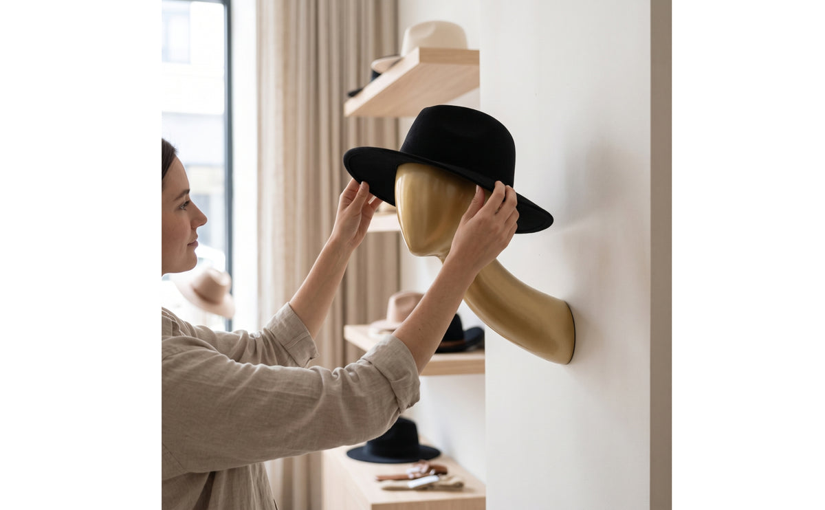 Mounted on Wall Mannequin Head Professional Wall Mount Mannequin Head Glossy Hat Display Stand for Retailers, Milliners, Retail Shops, Boutiques