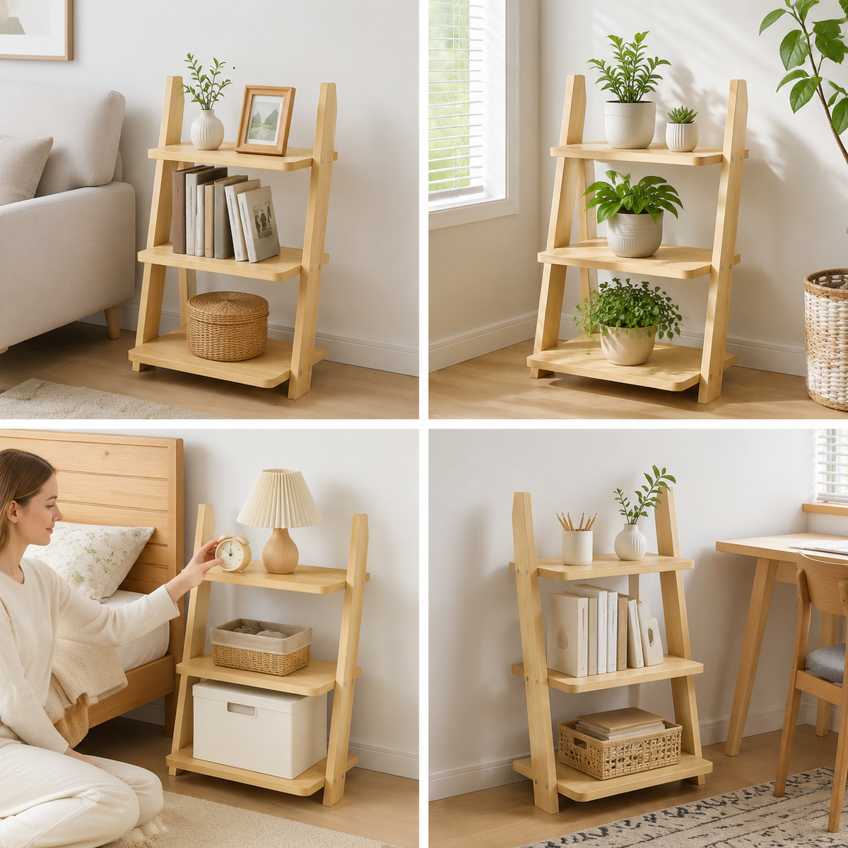 Ladder Bookshelf Wall-Mounted Storage Rack Living Room Bedroom Flower Stand Corner Shelf Multi-layer Bookcase