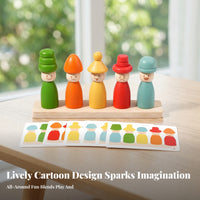 Painted Wood Child-Centered Stacking Toy Bright Colors Wooden Matching Toy for Toddlers, Preschoolers