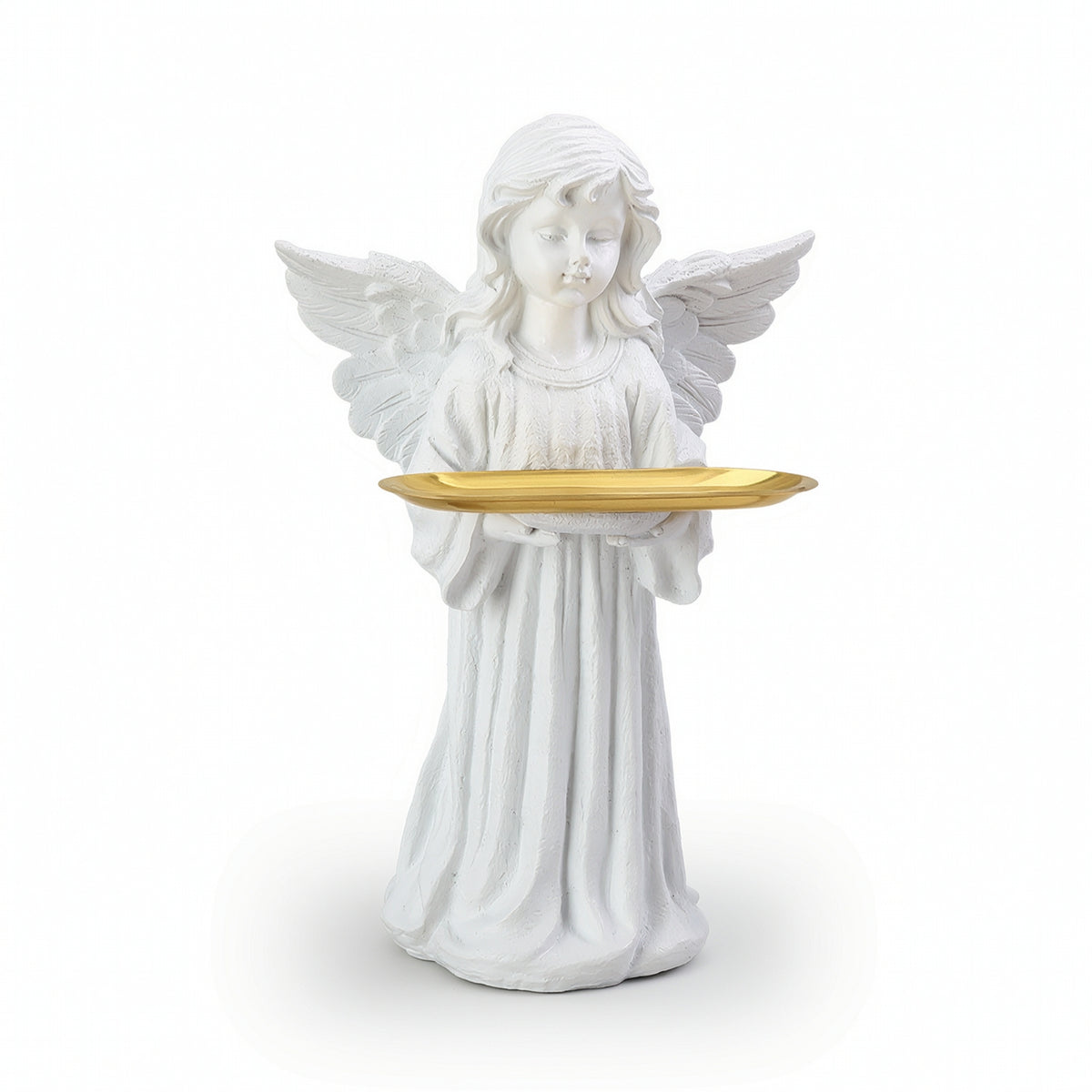 Angel Figurine with Tray Tabletop Angel Statue with Tray Resin for Living Room