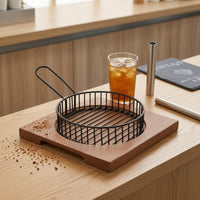 Black Snack Basket Set Loop Handle Wire Basket Tray Square Wooden Snack Board Easy to Clean