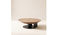 Round Wood Coffee Table Low-Profile Round Coffee Table Sculptural Furniture for Living Room, Lounge Area, Apartment