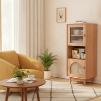 Wooden Cabinet with Rattan Door Boho Rattan Storage Cabinet Freestanding Credenza for Living Room, Entryway, Apartment