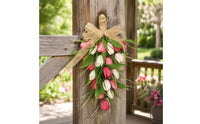 Floral Teardrop Swag with Burlap Bow Faux Teardrop Swag with Burlap Bow Realistic Hanging Flowers for Brides, Wall Decor, Wedding