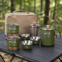 Camping Tea Set, heat-resistant teapot set made of 304, portable with double-wall anti-scald cups, for festivals & hikers