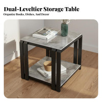 Minimalist Design 2-Tier Square Side Table Multi-Purpose Nightstand Sturdy Frame Household Furniture Easy Assembly for Apartment Dwellers, Homeowners, Renters, Living Room, Bedroom, Small Areas, Home Office