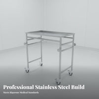 Easy to Clean Instrument Table Sturdy & Long-Lasting Stainless Steel Medical Trolley Heavy Duty Adjustable Instrument Tray Stand Locking Casters for Testing Technicians, Veterinarians, Operating Room, Hospital, Testing Oratories, Testing Oratory