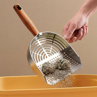 Litter Metal Stainless Steel Cleaner with Fine Mesh Holes, Rectangular Head for Multi-Cat Household Easy Cleaning