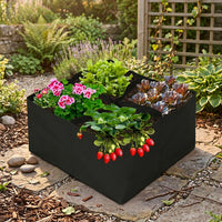 Plant Pots and Strawberry Planter Grow Bags for Outdoor Garden, Multi-Compartment Square Raised Garden Bed, Heavy Duty Vegetable Planter, Felt
