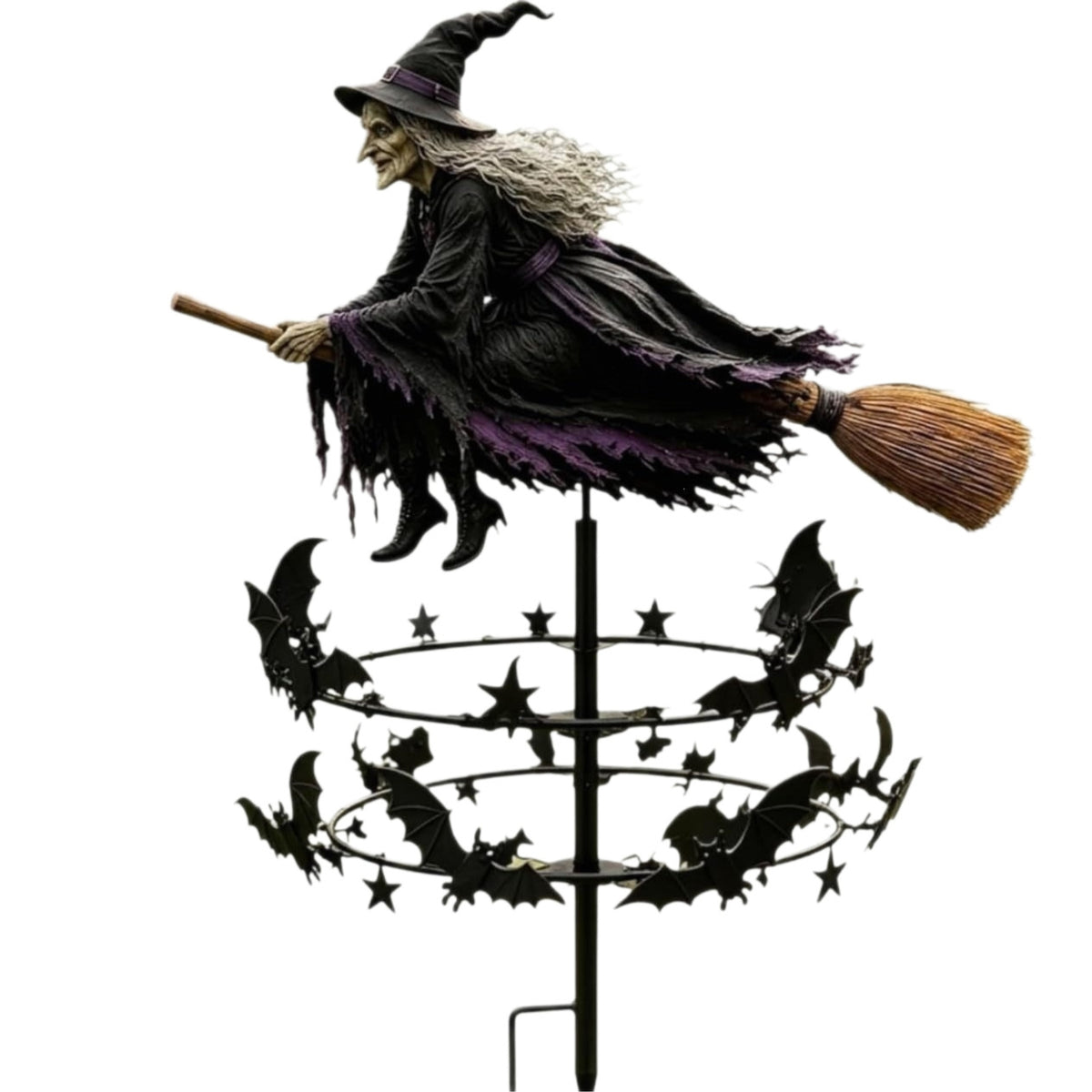 Spooky Witch Wind Wind Spinner Kinetic Wind Wind Spinner with Witch Topper Whimsical Halloween Lawn Ornament Fantasy for Decorators
