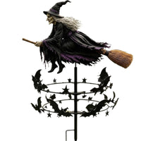 Spooky Witch Wind Wind Spinner Kinetic Wind Wind Spinner with Witch Topper Whimsical Halloween Lawn Ornament Fantasy for Decorators