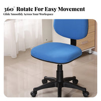 Adjustable Height Armless Roller Chair Back Support Compact Swivel Stool Rolling Casters Office Furniture Armlees Design for Students, Adults, Kids, Study Room, Small Areas, Bedroom, Vanity