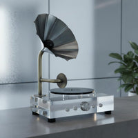 Transparent Gramophone Statue Compact Size Crystal Display Piece Artisanal Appearance Phonograph Ornament for Living Room, Entryway