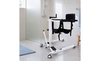 Manual Patient Lift Caster Wheels Hand-Crank Patient Lifter Metal Frame Wheeled Transfer Chair for Caregivers, Elderly