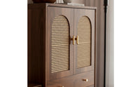 Vintage Cane Door Cabinet Multifunctional Console Cabinet Mid-Century Freestanding Cupboard Sturdy for Small Areas