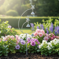 hummingbirds Stake with Bells Outdoor Metal Garden Stake with Bells Antique-Style hummingbirds Garden Decor for Homeowners, Flower Beds, Cottage Gardens