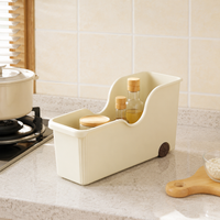 Cream Cabinet Storage Bin with Wheels, Modern Minimalist Kitchen Utensil Organiser, Space Saving Cupboard Storage Bin