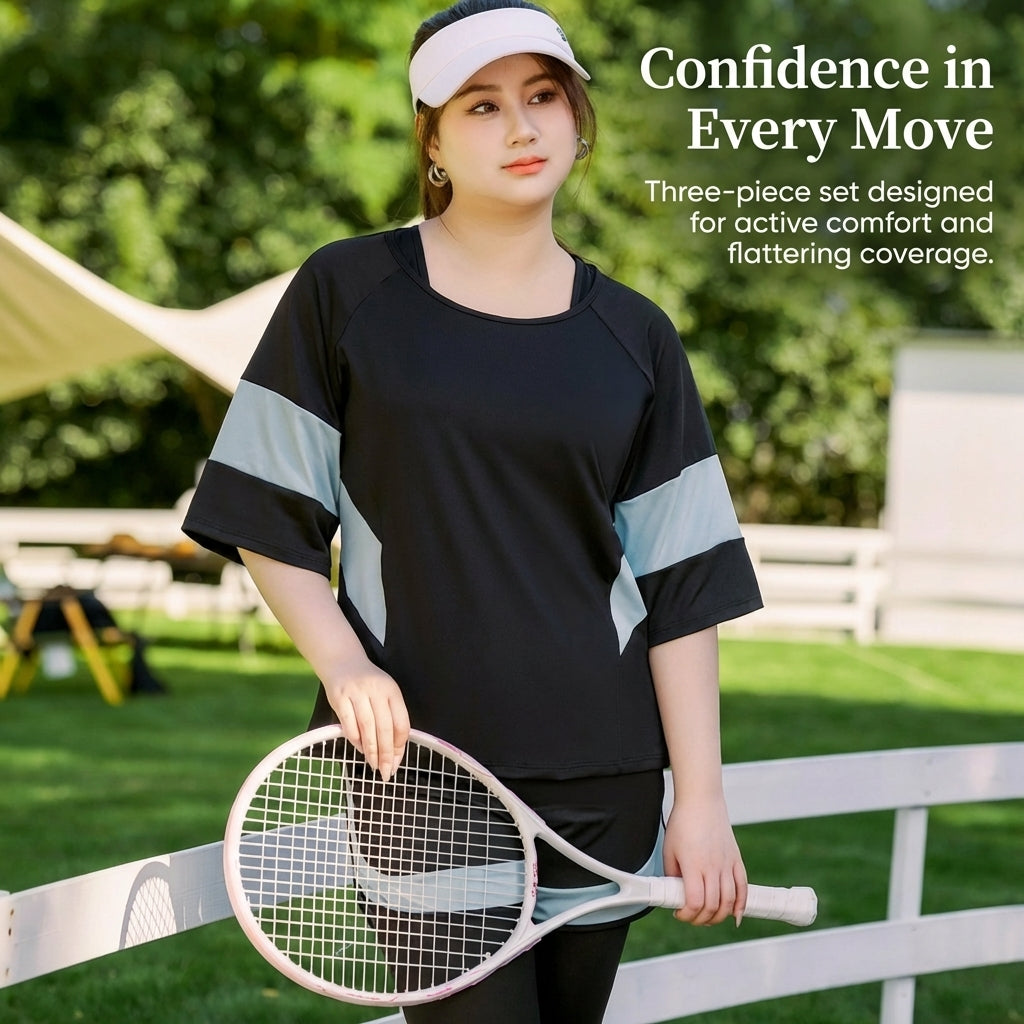 Swimsuits for Women with Long Pants and Sleeves for Water Sports, Plus Size Modest Three Piece Swimwear for and Girls