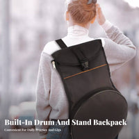 Practice Drum Pad Backpack Adjustable Shoulder Straps Music Accessory Drum Practice Bag Black