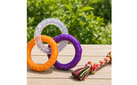 Interlocking Ring Toy with Rope Rubber Ring and Rope Tug Toy Interactive for Dogs, Young Dogs, Chewing, Indoor Play, Training