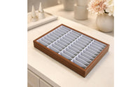 Jewelry Display Tray Walnut Wood-Colored Jewelry Storage Tray Home Organizer Light Gray Raised Side