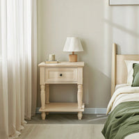 Bedside Cabinet with Drawer Vintage-Style Bedside Table Wooden Nightstand for Bedroom, Guest Room, Reading Corner