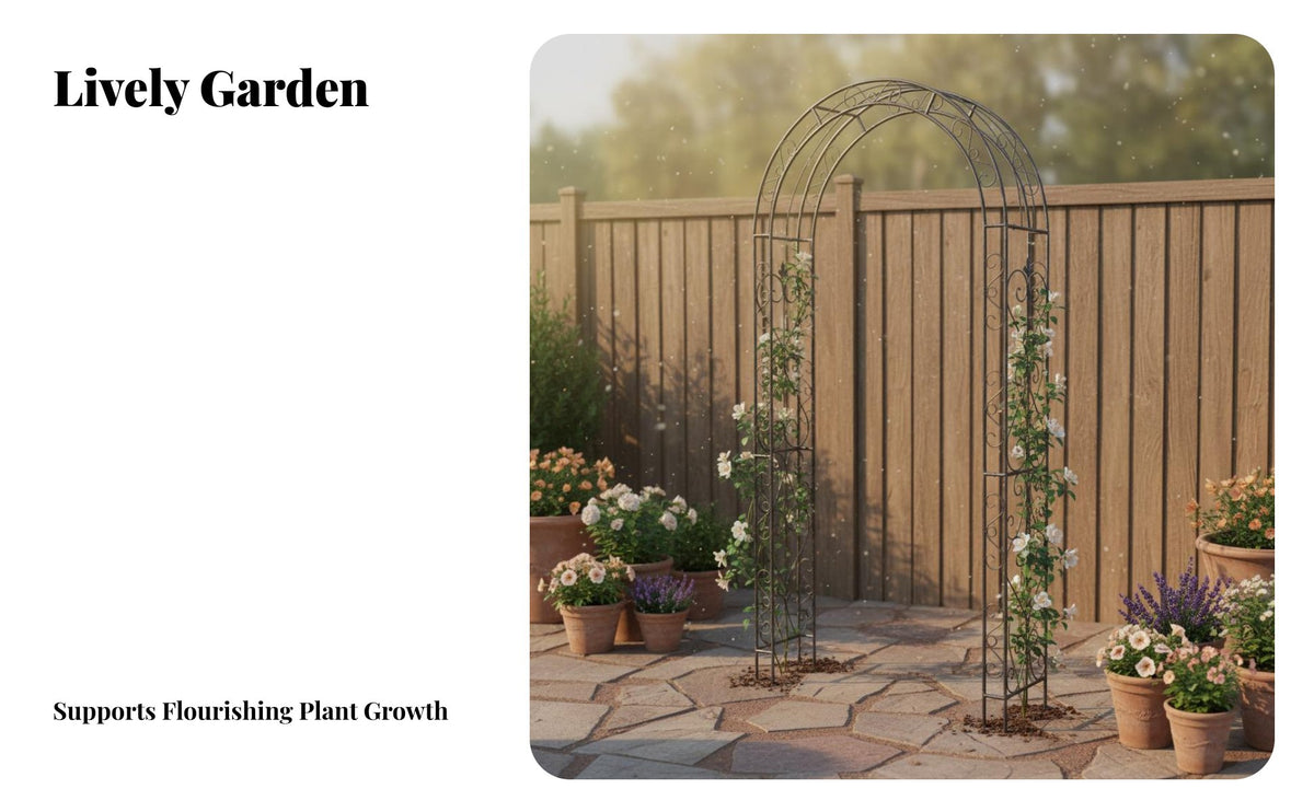 Decorative Scrollwork Wrought Iron Garden Arch Weather Resistant Vintage Design Arbor Trellis Sturdy Metal Garden Arbor Long-Lasting for Gardeners, Event Planners, Homeowners, Courtyard, Patio, Backyard, Party